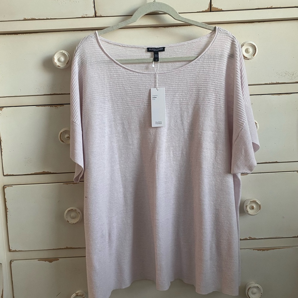 NWT Eileen Fisher Women's Light Pink Organic Linen Knit Short Sleeve Top
